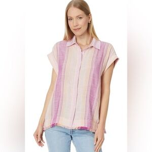 Liverpool Pink and Purple Cap Sleeve Polo Button Down Fray hem Size small